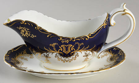 Sandringham Cobalt Blue (Floral, Gold Trim) Gravy Boat & Underplate