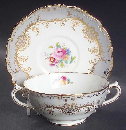 Sandringham Gray Footed Cream Soup Bowl & Saucer Set