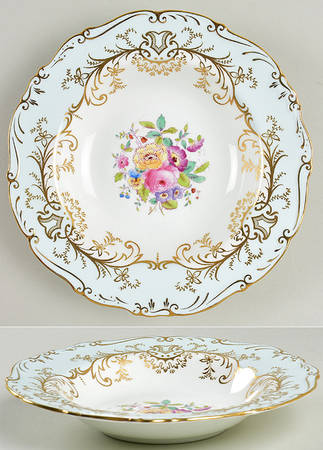 Sandringham Light Blue (Gold Trim) Rim Soup Bowl