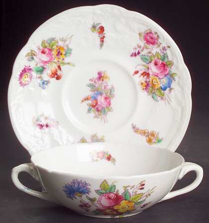 Sevres Group (Embossed, No Trim) Flat Cream Soup Bowl & Saucer Set