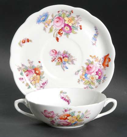 Sevres Group (No Embossing, Gold Trim) Flat Cream Soup Bowl & Saucer Set