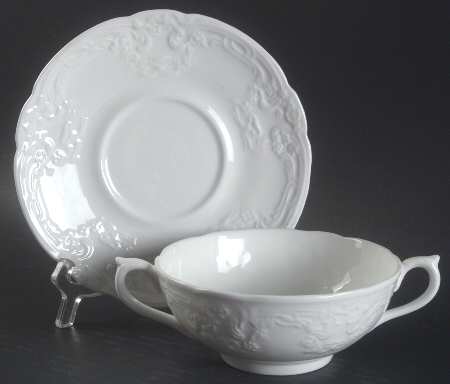 Sevres White Footed Cream Soup Bowl & Saucer Set