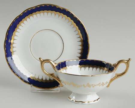Spearpoint Cobalt Footed Bouillon Cup & Saucer