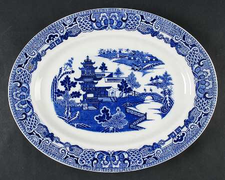 The Willow Blue (Newer, Bone) 13" Oval Serving Platter