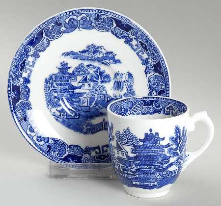 The Willow Blue (Newer, Bone) Flat Demitasse Cup & Saucer Set