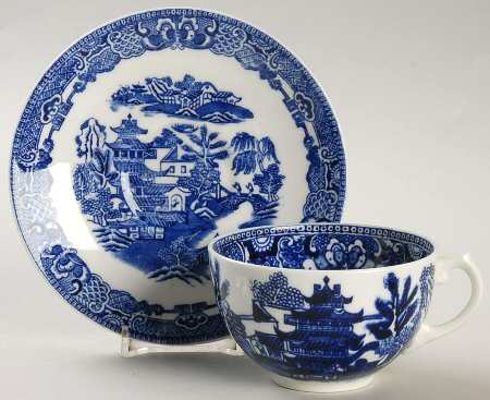 The Willow Blue (Newer, Bone) Flat Cup & Saucer Set