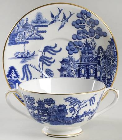 Willow Footed Cream Soup Bowl & Saucer Set