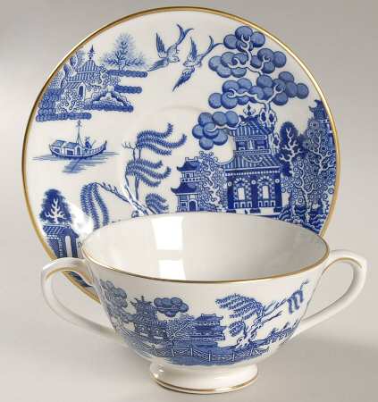 Willow Footed Cream Soup Bowl & Saucer Set