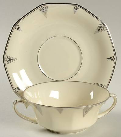 Deauville (Cream, 10 Sided) Flat Cream Soup Bowl & Saucer Set