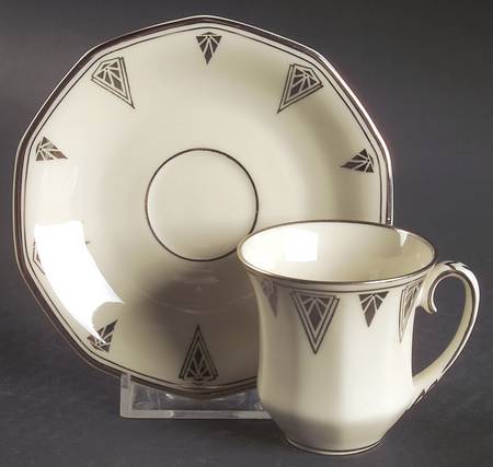 Deauville (Cream, 10 Sided) Flat Demitasse Cup & Saucer Set