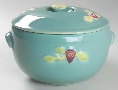 Rosebud 1 Qt Round Covered Triple Service Casserole
