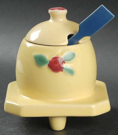 Rosebud Honey Pot with Lid and Spoon/Dipper