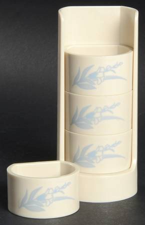 Blue Lily (Corelle) Plastic Napkin Ring - Set of 4 & Tray