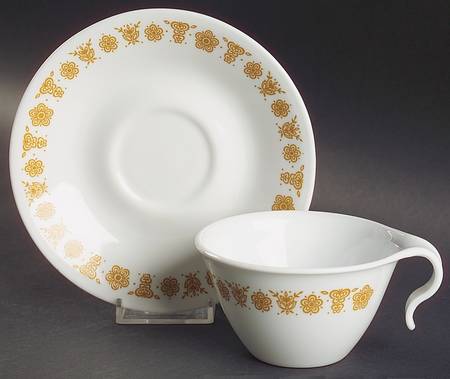 Butterfly Gold (Corelle) Flat Cup & Saucer Set