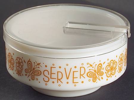 Butterfly Gold (Corelle) Glassware Condiment Bowl w/Plastic Lid
