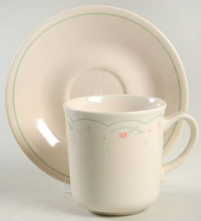 Calico Rose (Corelle) Flat Cup & Saucer Set