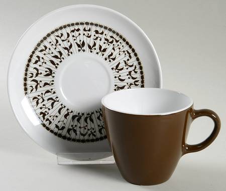 Coordinates Brown Flat Cup & Saucer Set
