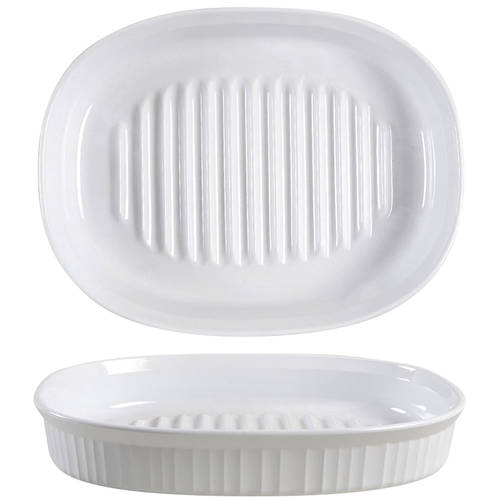 French White 12" Oblong Roaster