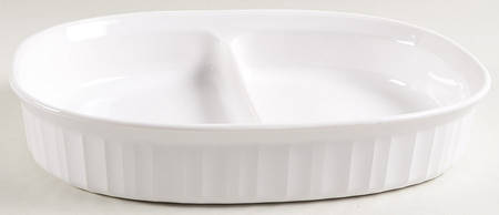 French White 1.5 Qt Oval Covered Divided Casserole No Lid