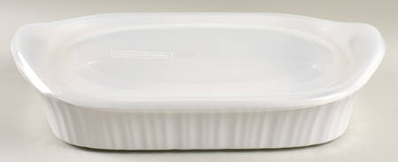 French White 13" Rectangular Baker w/Plastic Lid