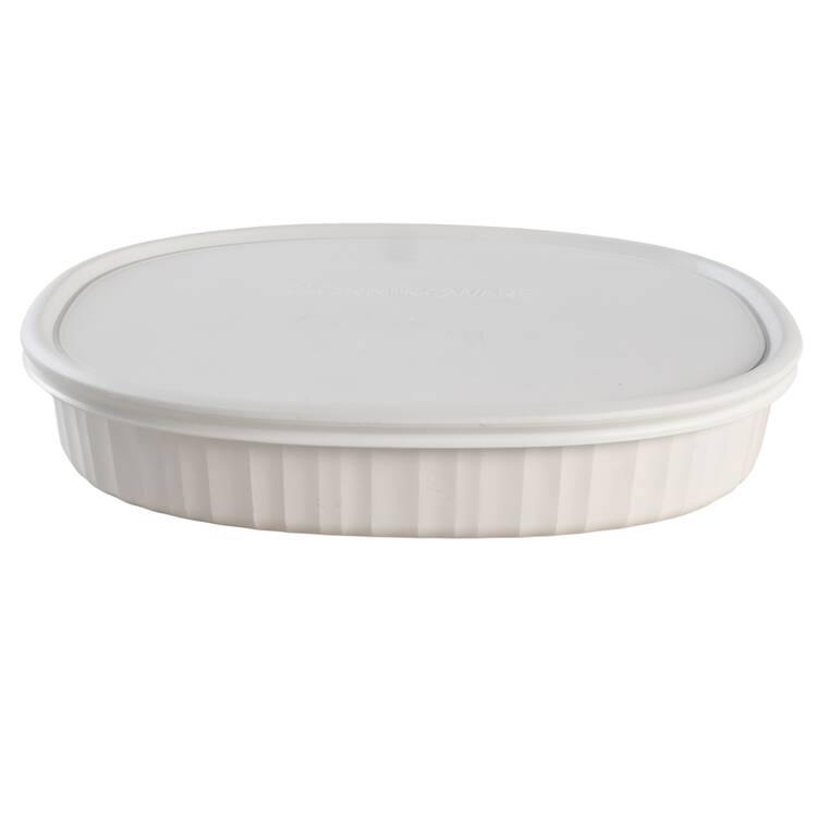 French White 2 Qt Oval Divided Covered Casserole