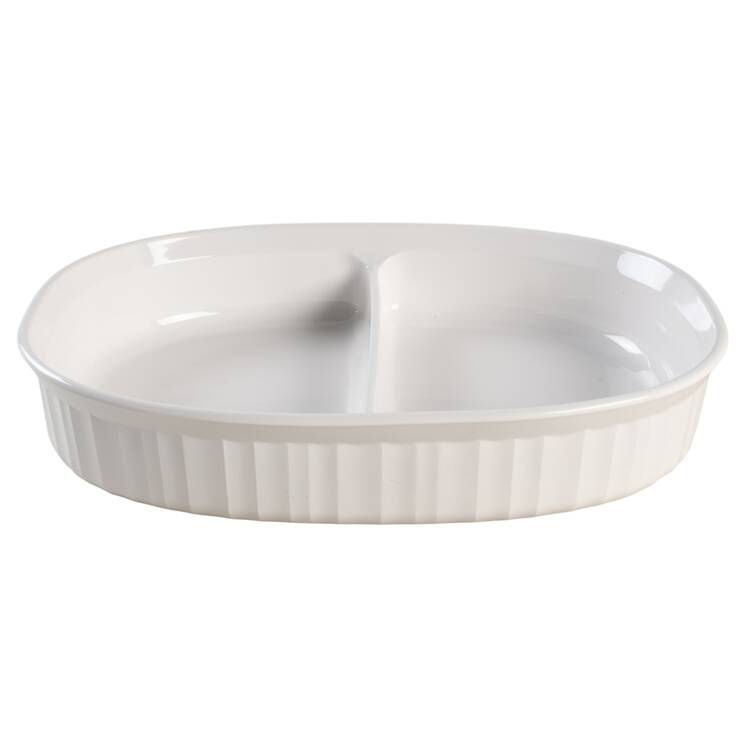 French White 2 Qt Oval Divided Casserole No Lid