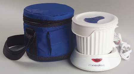 French White Mug w/Vented Plastic Lid, Warmer & Carry Bag