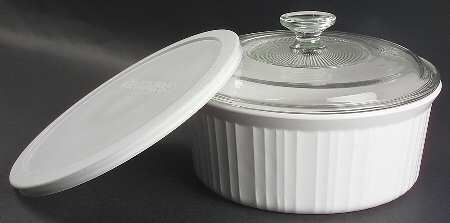 French White 2.5 Qt Round Casserole with Glass & Plastic Lids