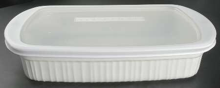French White Roaster-Rect W/Plastic Lid 13"