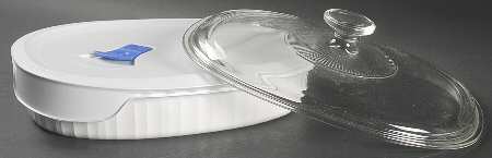 French White 1.5qt Oval Divided Casserole w/Glass & Plastic Lid