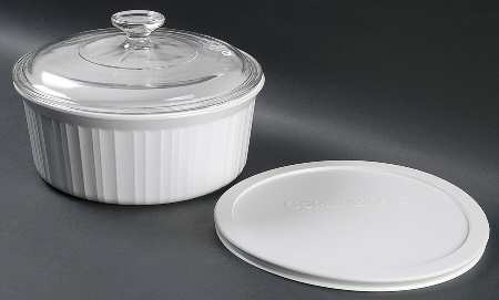 French White 2.5 Qt Round Casserole with Glass & Plastic Lids