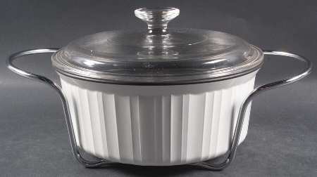 French White 2.5 Qt Round Covered Teflon Casserole & Stand