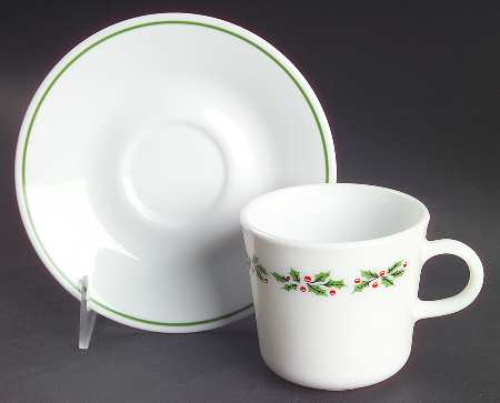 Holly Days (Corelle) Flat Cup & Saucer Set