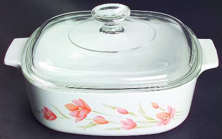 Peach Floral (Corelle) 2 Quart Square Casserole with Lid