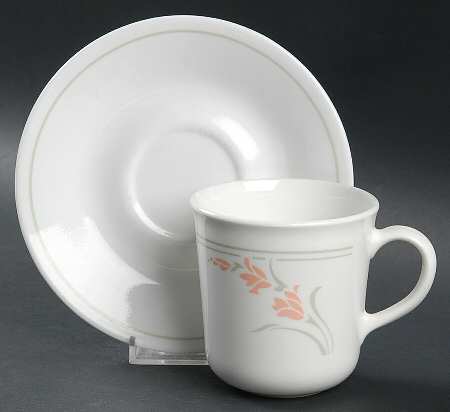 Peach Garland (Corelle) Flat Cup & Saucer Set