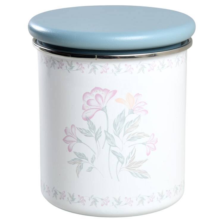 Pink Trio (Corelle) Small Metal Canister & Wood Lid