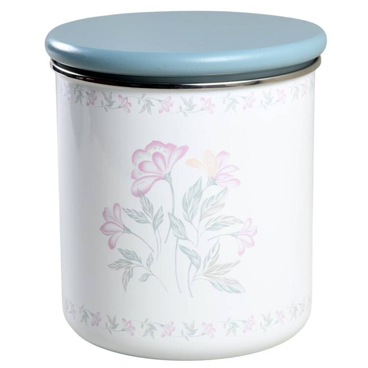 Pink Trio (Corelle) Medium Metal Canister & Wood Lid