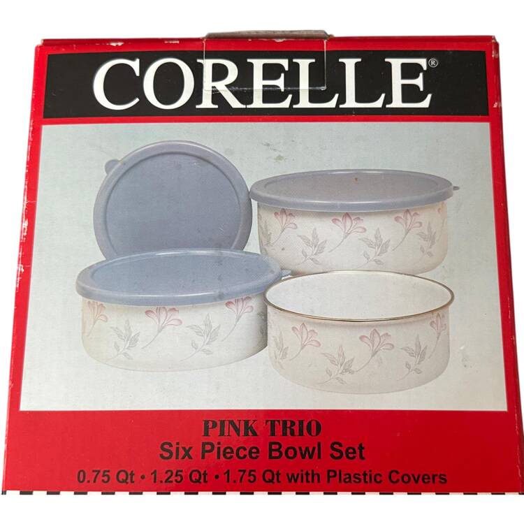 Pink Trio (Corelle) 6 3/4" Metal Bowl W/Plastic Lid
