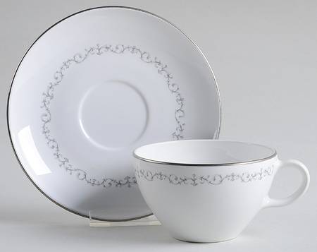 Platinum Scroll Flat Cup & Saucer Set by Corning Corelle