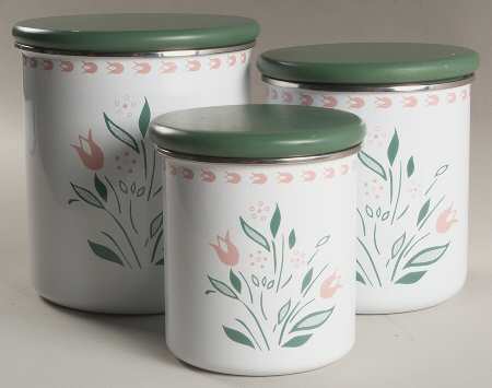 Rosemarie (Corelle) (3 Piece) Metal Canister Set W/Wood Lids