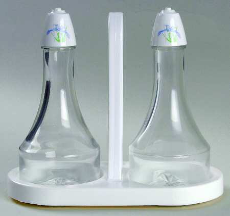 Shadow Iris (Corelle) Glass Oil/Vinegar Shaker Set W/Plastic Holder