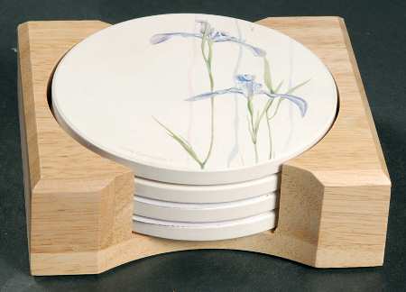 Shadow Iris (Corelle) Thirst Coaster with Wood Holder - Set of 4