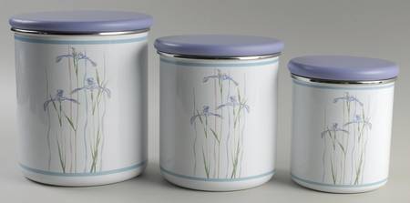 Shadow Iris (Corelle) (3 Piece) Metal Canister Set W/Wood Lids