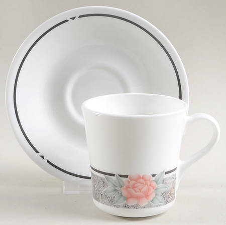 Silk and Roses (Corelle) Flat Cup & Saucer Set