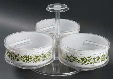 Spring Blossom (Large Flowers) 3 Part Lazy Susan W/3 Glassware Bowls/Plastic Tops