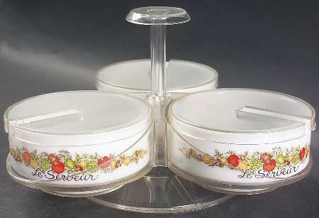 Spice of Life (Centura) 3 Part Lazy Susan W/3 Glassware Bowls/Plastic Tops