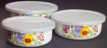 Summer Blush (Corelle) (3 Piece) Metal Bowl W/Plastic Lids (5", 6", 7")