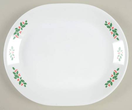 Winter Holly (Green Band, Corelle) 12" Oval Serving Platter