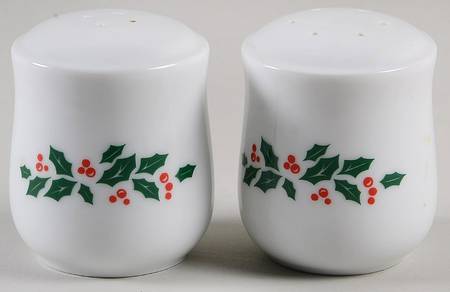 Winter Holly (Green Band, Corelle) Salt & Pepper Set