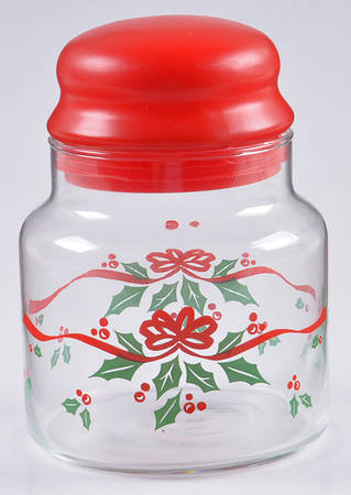 Winter Holly (Green Band, Corelle) Small Glassware Canister